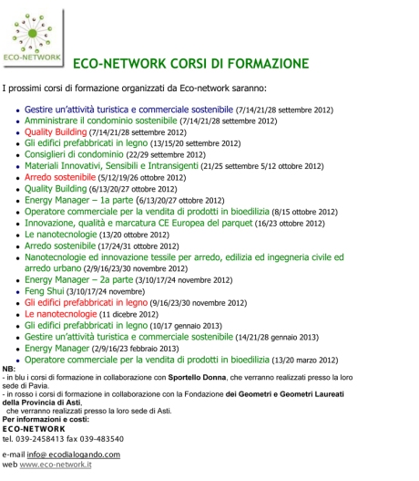 CORSI DI FORMAZIONE organizzati da ECO-NETWORK